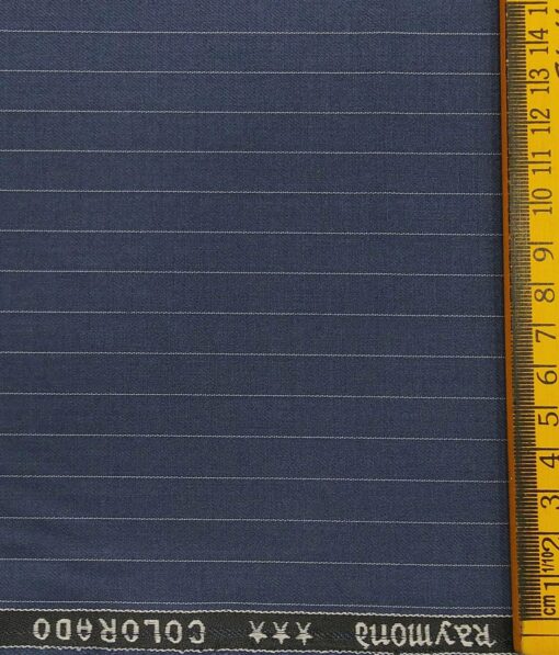 Raymond Aegean Blue Polyester Viscose White Pin Stripes Unstitched Suiting Fabric - 3.75 Meter