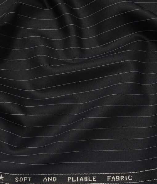 Raymond Black Polyester Viscose White Pin Stripes Unstitched Suiting Fabric - 3.75 Meter