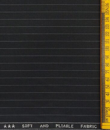 Raymond Black Polyester Viscose White Pin Stripes Unstitched Suiting Fabric - 3.75 Meter