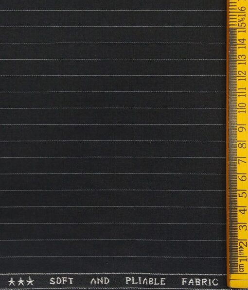 Raymond Black Polyester Viscose White Pin Stripes Unstitched Suiting Fabric - 3.75 Meter