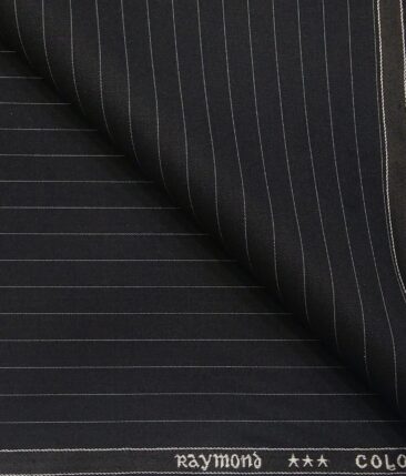 Raymond Black Polyester Viscose White Pin Stripes Unstitched Suiting Fabric - 3.75 Meter