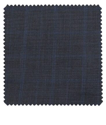 Raymond Dark Blue Terry Rayon Self Broad Checks Unstitched Suiting Fabric - 3.75 Meter