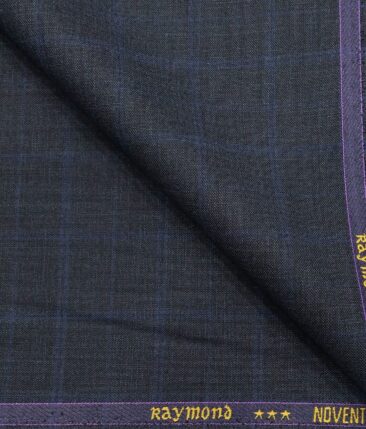 Raymond Dark Blue Terry Rayon Self Broad Checks Unstitched Suiting Fabric - 3.75 Meter