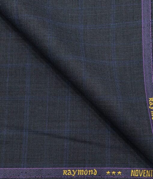 Raymond Dark Blue Terry Rayon Self Broad Checks Unstitched Suiting Fabric - 3.75 Meter