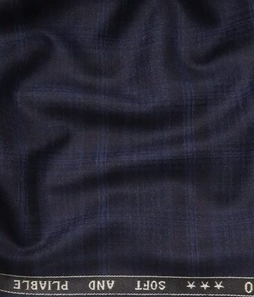 Raymond Dark Blue Polyester Viscose Royal Blue Broad Self Checks Unstitched Suiting Fabric - 3.75 Meter