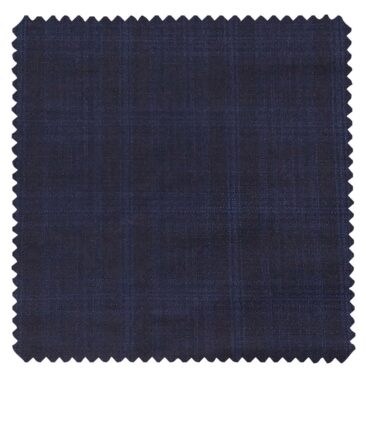 Raymond Dark Blue Polyester Viscose Royal Blue Broad Self Checks Unstitched Suiting Fabric - 3.75 Meter