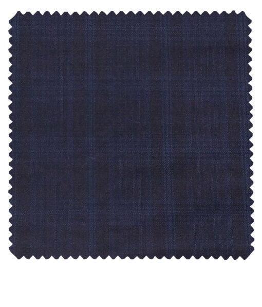 Raymond Dark Blue Polyester Viscose Royal Blue Broad Self Checks Unstitched Suiting Fabric - 3.75 Meter