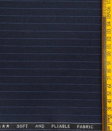 Raymond Dark Blue Polyester Viscose Sky Blue Pin Stripes Unstitched Suiting Fabric - 3.75 Meter