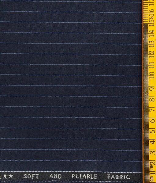 Raymond Dark Blue Polyester Viscose Sky Blue Pin Stripes Unstitched Suiting Fabric - 3.75 Meter