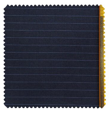 Raymond Dark Blue Polyester Viscose Sky Blue Pin Stripes Unstitched Suiting Fabric - 3.75 Meter