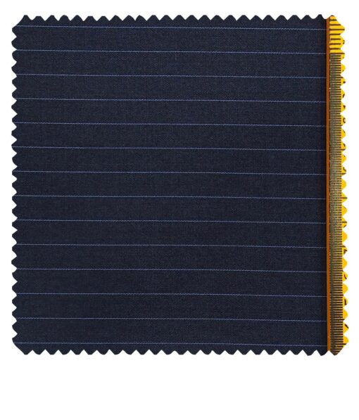 Raymond Dark Blue Polyester Viscose Sky Blue Pin Stripes Unstitched Suiting Fabric - 3.75 Meter