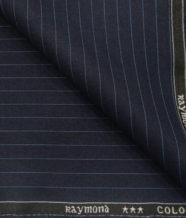 Raymond Dark Blue Polyester Viscose Sky Blue Pin Stripes Unstitched Suiting Fabric - 3.75 Meter