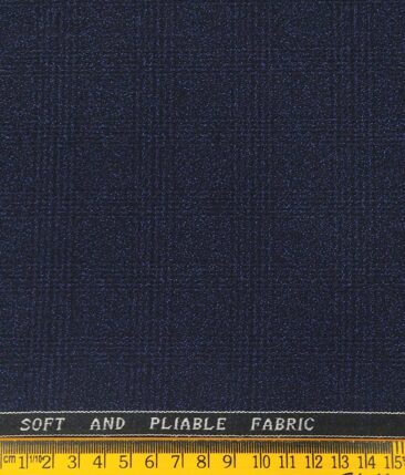 Raymond Dark Blue Polyester Viscose Self Broad Checks Unstitched Suiting Fabric - 3.75 Meter