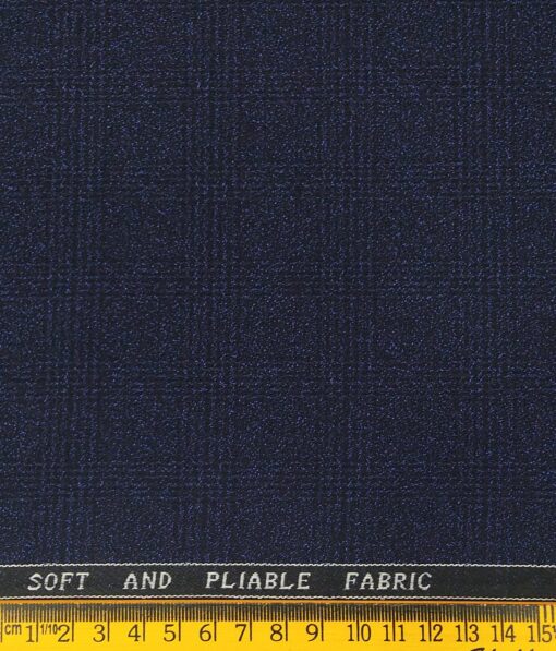 Raymond Dark Blue Polyester Viscose Self Broad Checks Unstitched Suiting Fabric - 3.75 Meter