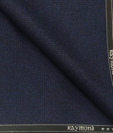 Raymond Dark Blue Polyester Viscose Self Broad Checks Unstitched Suiting Fabric - 3.75 Meter