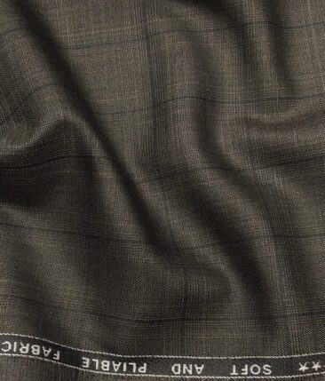 Raymond Dark Brown Polyester Viscose Self Black Checks Unstitched Suiting Fabric - 3.75 Meter