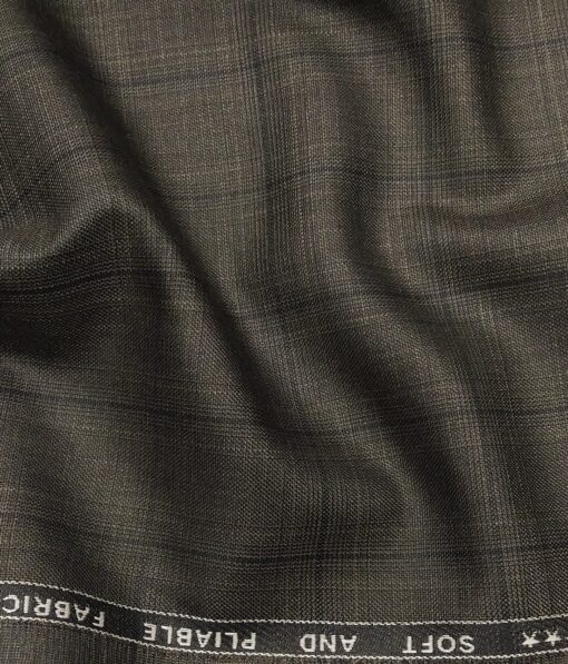 Raymond Dark Brown Polyester Viscose Self Black Checks Unstitched Suiting Fabric - 3.75 Meter
