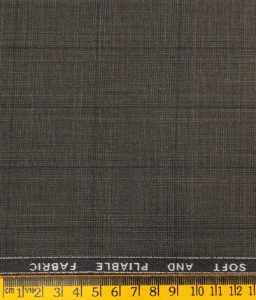 Raymond Dark Brown Polyester Viscose Self Black Checks Unstitched Suiting Fabric - 3.75 Meter