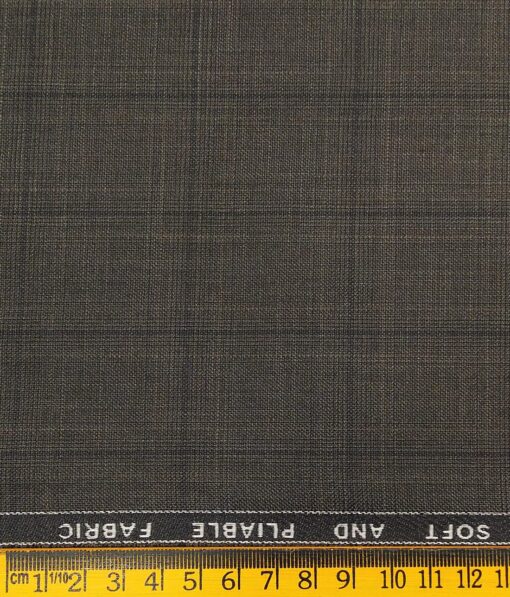 Raymond Dark Brown Polyester Viscose Self Black Checks Unstitched Suiting Fabric - 3.75 Meter
