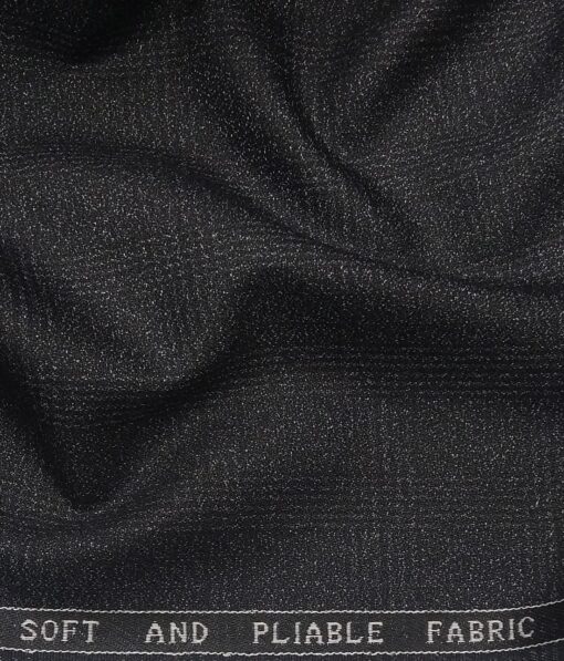 Raymond Dark Grey Polyester Viscose Self Broad Checks Unstitched Suiting Fabric - 3.75 Meter