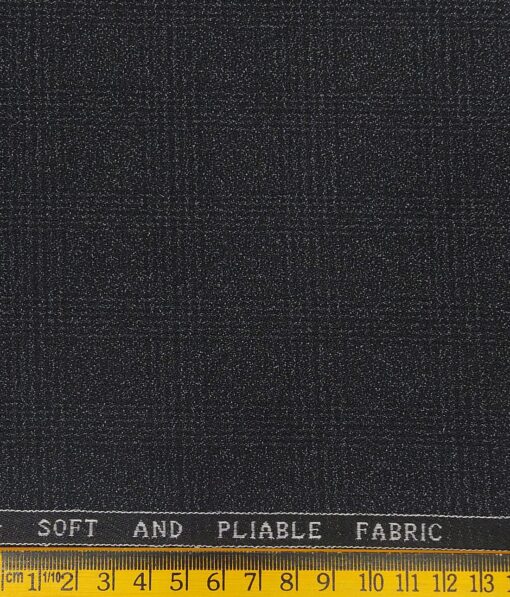 Raymond Dark Grey Polyester Viscose Self Broad Checks Unstitched Suiting Fabric - 3.75 Meter