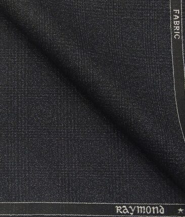 Raymond Dark Grey Polyester Viscose Self Broad Checks Unstitched Suiting Fabric - 3.75 Meter