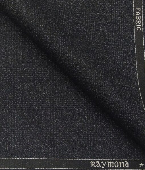 Raymond Dark Grey Polyester Viscose Self Broad Checks Unstitched Suiting Fabric - 3.75 Meter