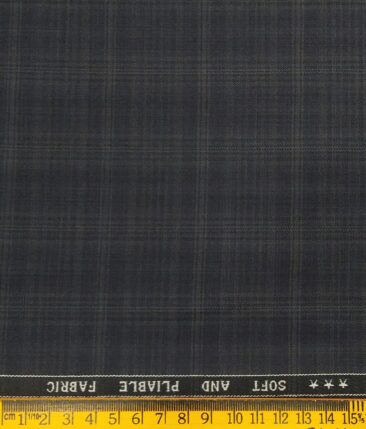 Raymond Dark Grey Polyester Viscose Broad Self Checks Unstitched Suiting Fabric - 3.75 Meter