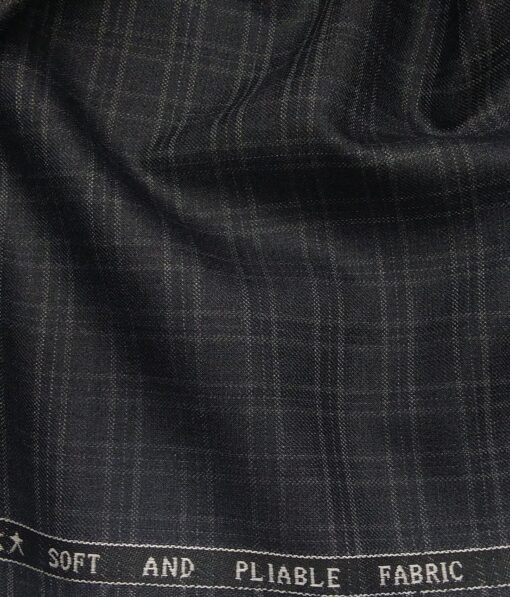 Raymond Dark Grey Polyester Viscose Self Checks Unstitched Suiting Fabric - 3.75 Meter