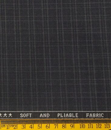 Raymond Dark Grey Polyester Viscose Self Checks Unstitched Suiting Fabric - 3.75 Meter