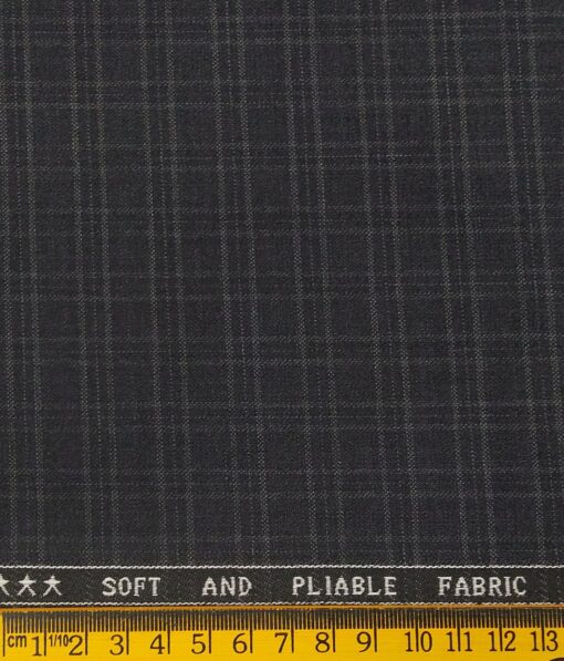Raymond Dark Grey Polyester Viscose Self Checks Unstitched Suiting Fabric - 3.75 Meter