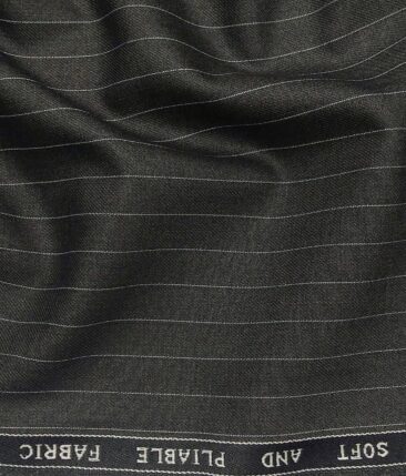 Raymond Dark Grey Polyester Viscose White Pin Stripes Unstitched Suiting Fabric - 3.75 Meter