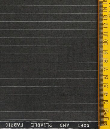Raymond Dark Grey Polyester Viscose White Pin Stripes Unstitched Suiting Fabric - 3.75 Meter