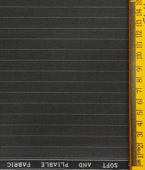 Raymond Dark Grey Polyester Viscose White Pin Stripes Unstitched Suiting Fabric - 3.75 Meter