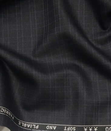Raymond Dark Navy Blue Polyester Viscose Self Checks Unstitched Suiting Fabric - 3.75 Meter