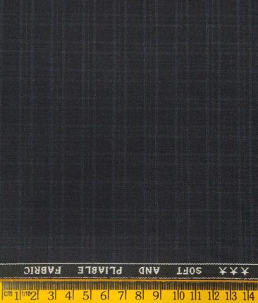 Raymond Dark Navy Blue Polyester Viscose Self Checks Unstitched Suiting Fabric - 3.75 Meter
