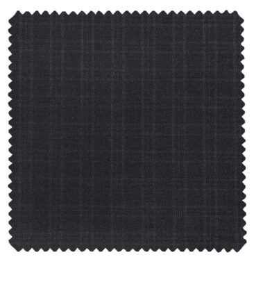 Raymond Dark Navy Blue Polyester Viscose Self Checks Unstitched Suiting Fabric - 3.75 Meter