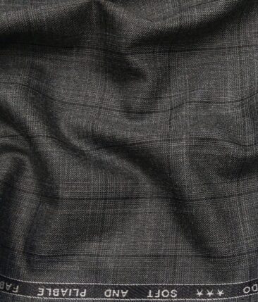 Raymond Grey Polyester Viscose Self Black Checks Unstitched Suiting Fabric - 3.75 Meter
