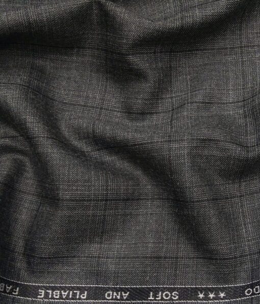 Raymond Grey Polyester Viscose Self Black Checks Unstitched Suiting Fabric - 3.75 Meter