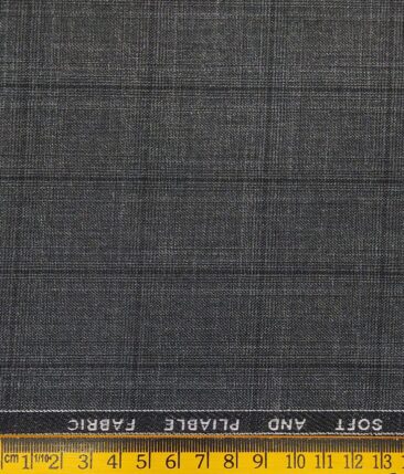 Raymond Grey Polyester Viscose Self Black Checks Unstitched Suiting Fabric - 3.75 Meter