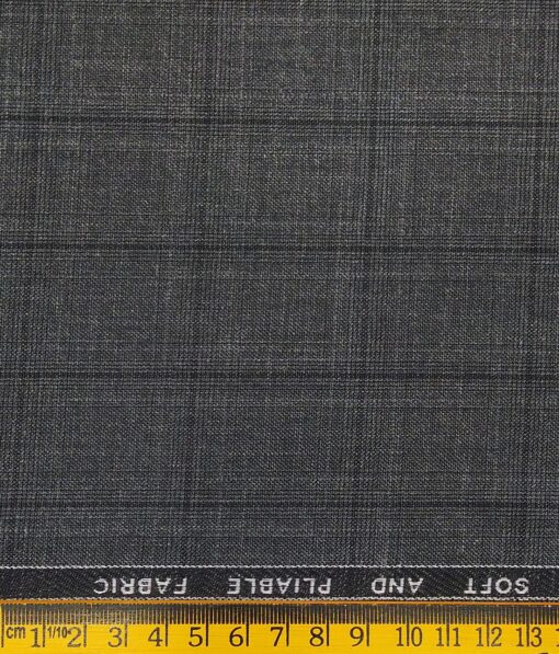 Raymond Grey Polyester Viscose Self Black Checks Unstitched Suiting Fabric - 3.75 Meter