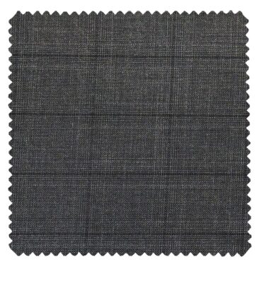 Raymond Grey Polyester Viscose Self Black Checks Unstitched Suiting Fabric - 3.75 Meter