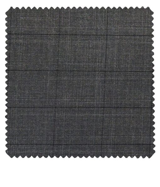 Raymond Grey Polyester Viscose Self Black Checks Unstitched Suiting Fabric - 3.75 Meter