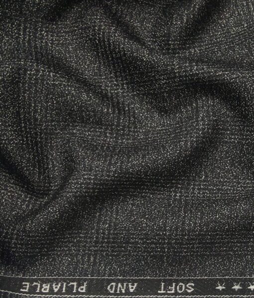 Raymond Grey Polyester Viscose Broad Self Checks Unstitched Suiting Fabric - 3.75 Meter