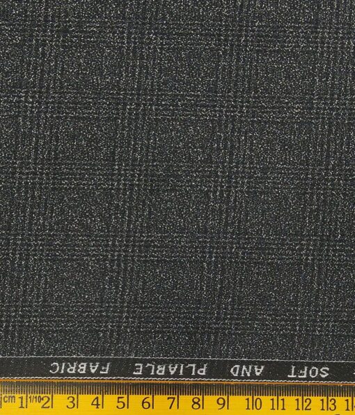 Raymond Grey Polyester Viscose Broad Self Checks Unstitched Suiting Fabric - 3.75 Meter