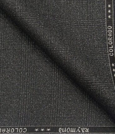 Raymond Grey Polyester Viscose Broad Self Checks Unstitched Suiting Fabric - 3.75 Meter