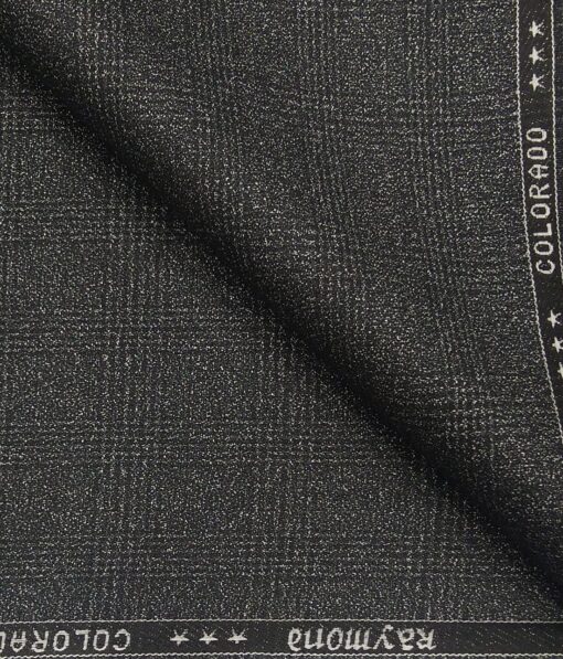 Raymond Grey Polyester Viscose Broad Self Checks Unstitched Suiting Fabric - 3.75 Meter