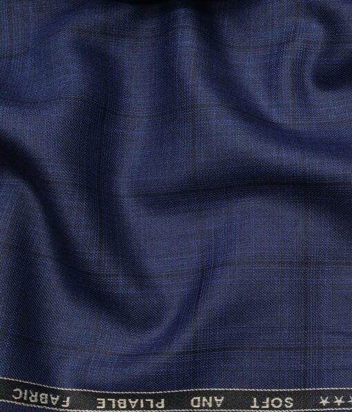 Raymond Royal Blue Polyester Viscose Self Black Checks Unstitched Suiting Fabric - 3.75 Meter