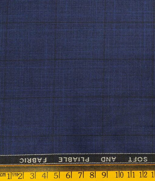 Raymond Royal Blue Polyester Viscose Self Black Checks Unstitched Suiting Fabric - 3.75 Meter