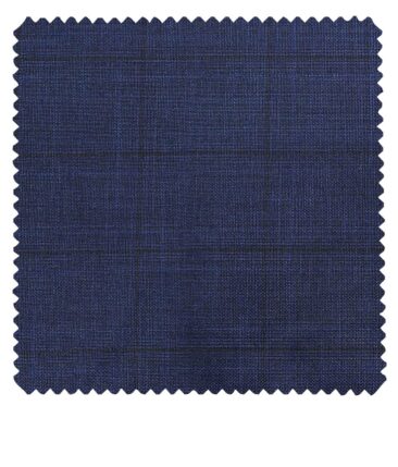 Raymond Royal Blue Polyester Viscose Self Black Checks Unstitched Suiting Fabric - 3.75 Meter